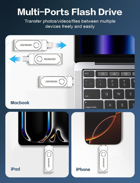 512GB Flash Drive Intended for iPhone, Memory Stick Storage Files Photos Videos Backup, Compatible with iPhone iPad Android PC, Plug and Play, No Application Required (Metal Silver)