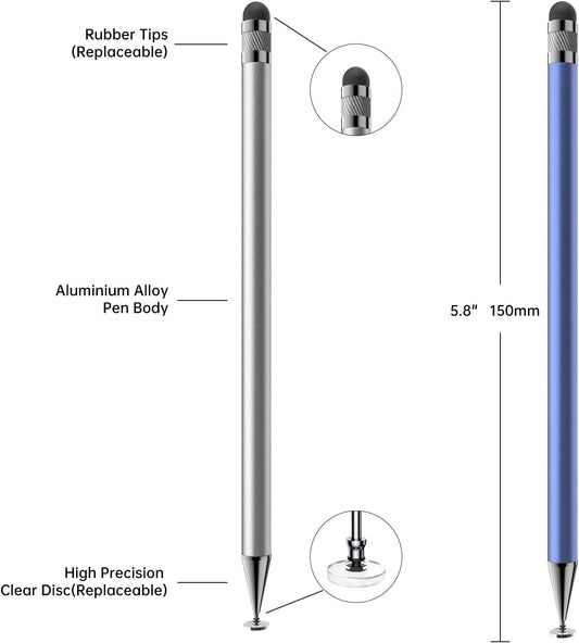 Stylus (5 Pcs), 2-in-1 Stylus Pen for Touch Screen, High Precision and Sensitivity, Suitable for iPhone/ipad/Android Tablets, Compatible with All Touch Screens (Black/White/Blue/Rose Gold/Silver)