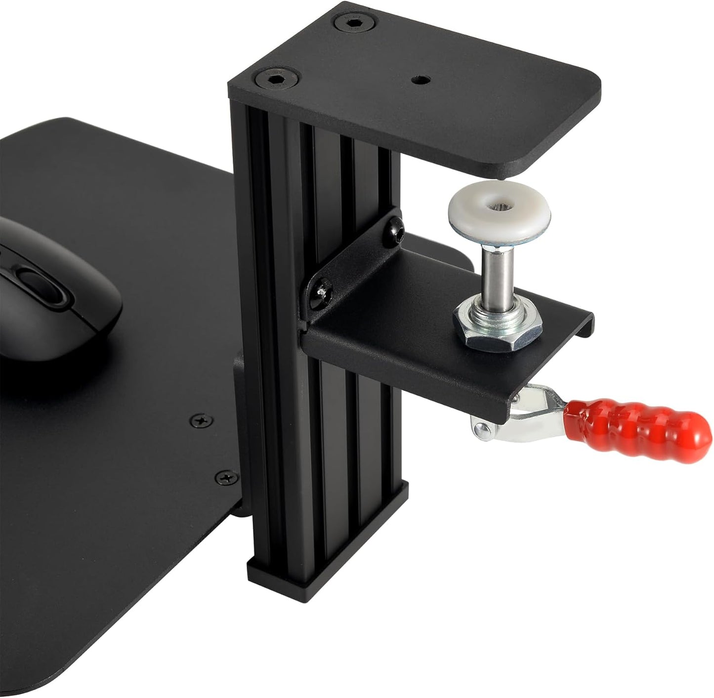 Metal Clamp-on Adjustable Computer Mouse Pad and Device Holder for Desks, Metal Computer Mouse Desk Mount Pad, 10.63" x 8.66" Ergonomic Desk Extender Tray, Fits up to 4 Inch Desktops, Black