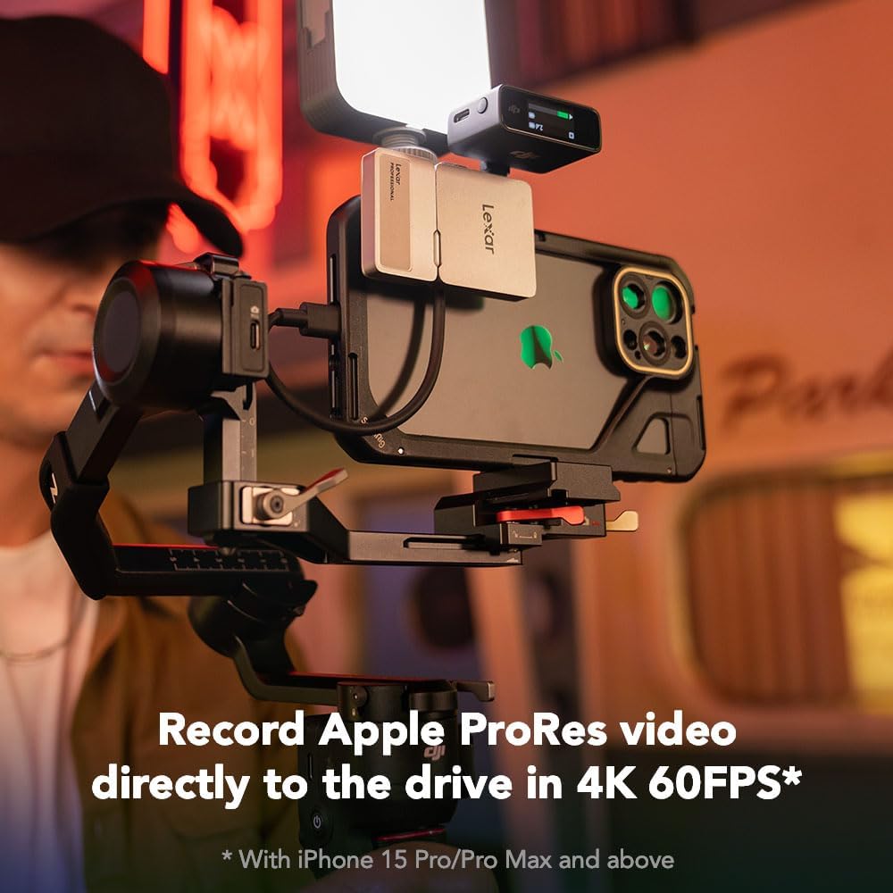 Lexar 2TB Professional Go Portable SSD w/Hub, Supports Apple 4K 60fps ProRes, Up to 1050MB/s, USB 3.2 Gen 2, Rugged, IP65, Ultracompact, Compatible w/iPhone 15/16, External SSD (LSL400S002T-RNSNU)