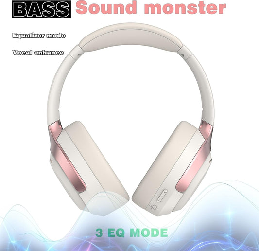 LC30Pro Hybrid Active Noise Cancelling Headphones, 100H Playtime Bluetooth Headphones, HiFi Audio Wireless Headphone with 3 EQ Modes, Low Latency & Foldable Design (Beige White)