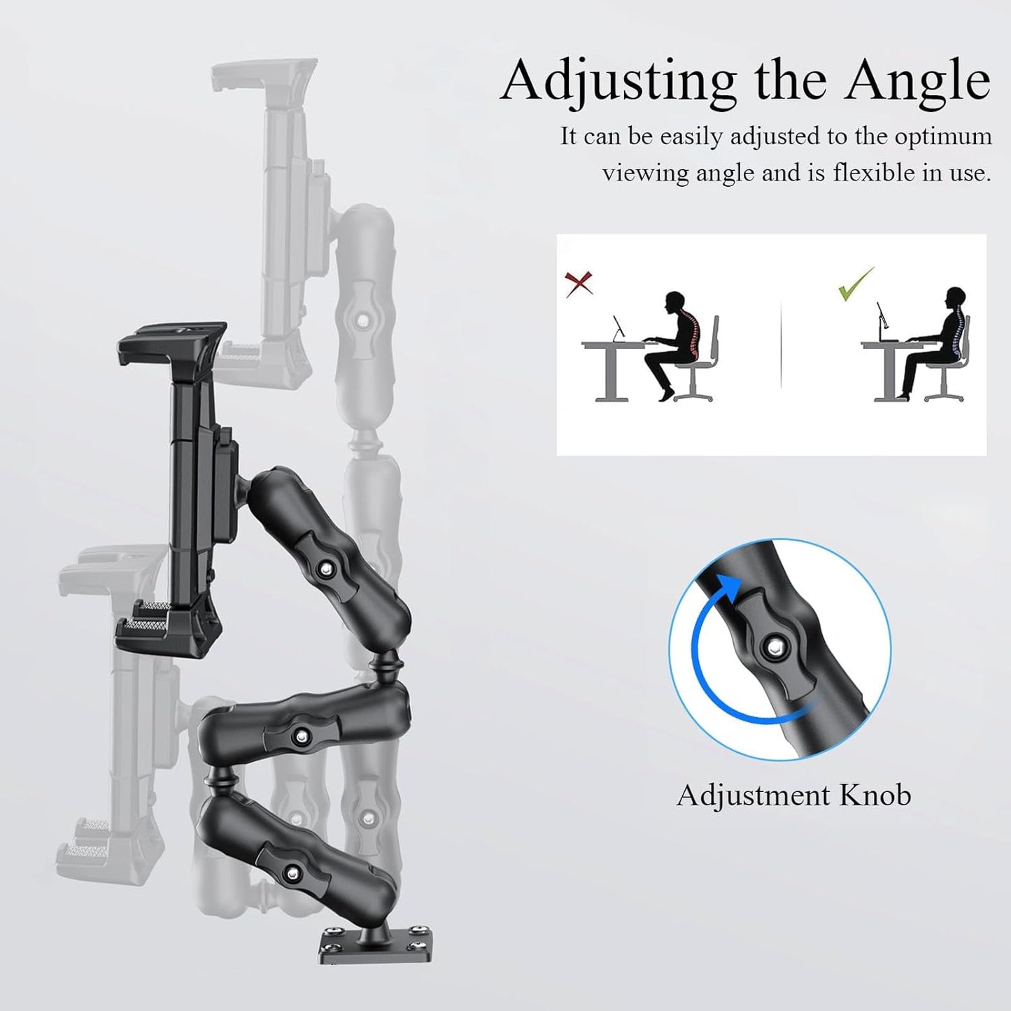 OHLPRO Heavy Duty Drill Base Tablet Mount Holder, 360° Adjustable iPad Mount Truck Dashboard, 3-Stage Stand for 5-13" iPad Pro Air Mini Galaxy Tab Switch, Tablet Vehicle for Car Wall Desk