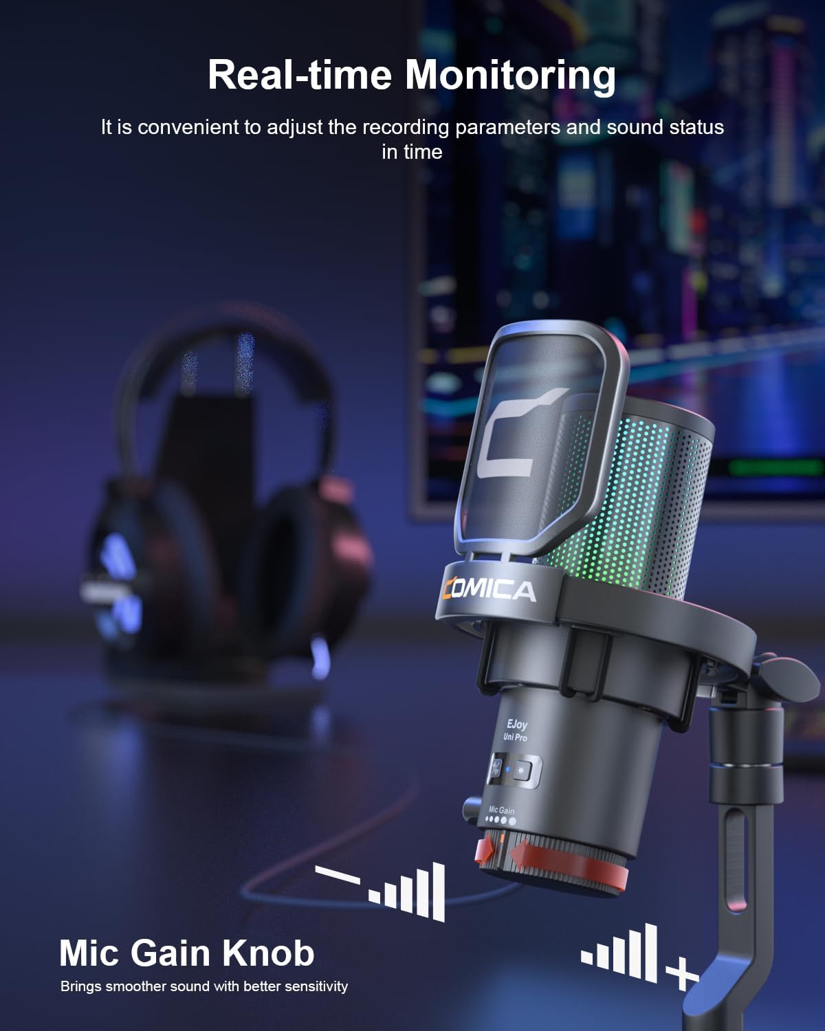 COMICA Ejoy Uni PRO(D) USB Wireless Gaming Microphone with Noise Cancellation, RGB Lights, Monitoring, Muting, Streaming Mic for Computer, PS5, PS4, Streaming, Podcast, Chat, Twitch, Discord