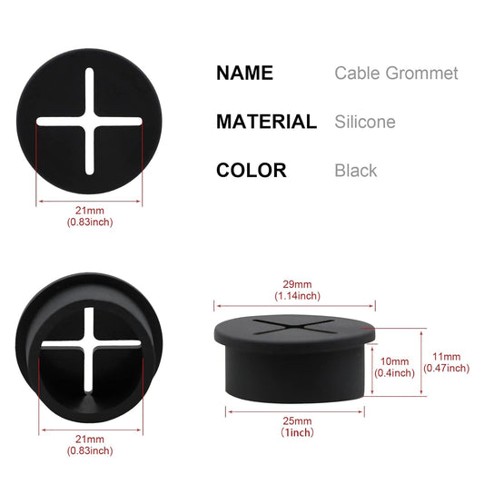 Desk Grommet, 1 Inch Flexible Rubber Grommets, Silicone Cable Cord Grommet Wire Hole Cover for Desk, Table and Other Furnitures(12Pack)