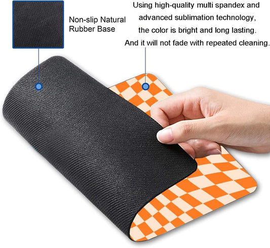 Mouse Pad, Orange Checkered Design Mouse Pad, Washable Square Cloth Mousepad for Office Laptop, Non-Slip Rubber Computer Mouse Pads for Wireless Mouse, Cute Mouse Pads for Desk