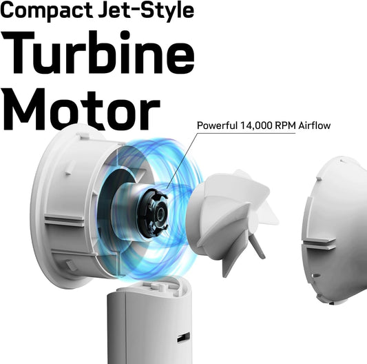 Bluefeel Portable Handheld Turbo Fan, 5-Speed Mini Personal Fan with Adjustable Turbo Mode, 16H Max Cooling Time, and 3000mAh USB Rechargeable Battery for Travel/Outdoor/Home/Office (Soda White)