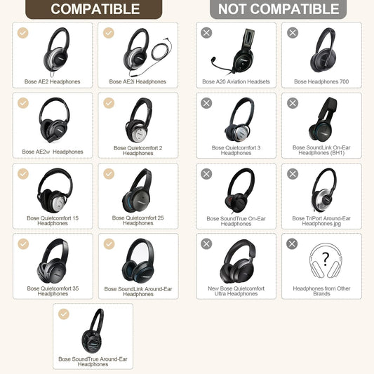 Aurivor Replacement Ear-Pads Cushions for Bose QuietComfort (QC) 35 35ii 25 15 2 and More Headphones, Upgraded Covers with Soft Protein Leather, Reinforced Sealing, Optimized Memory Foam (Brown)