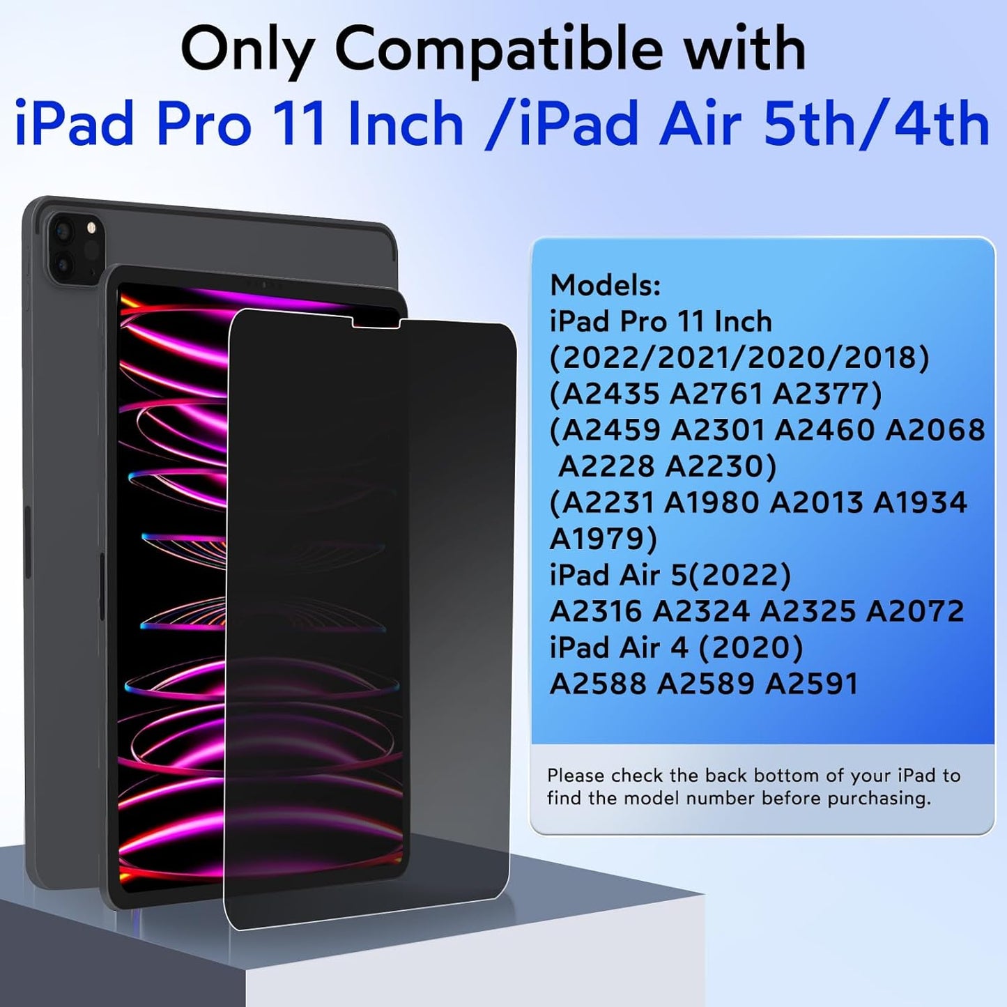 MOBDIK Privacy Screen Protector Compatible with iPad Pro 11 Inch (2022&2021&2020&2018) & iPad Air 5th / 4th Generation (2022&2020), Anti Spy, 9H Tempered Glass, EZ Kit 1 Pack
