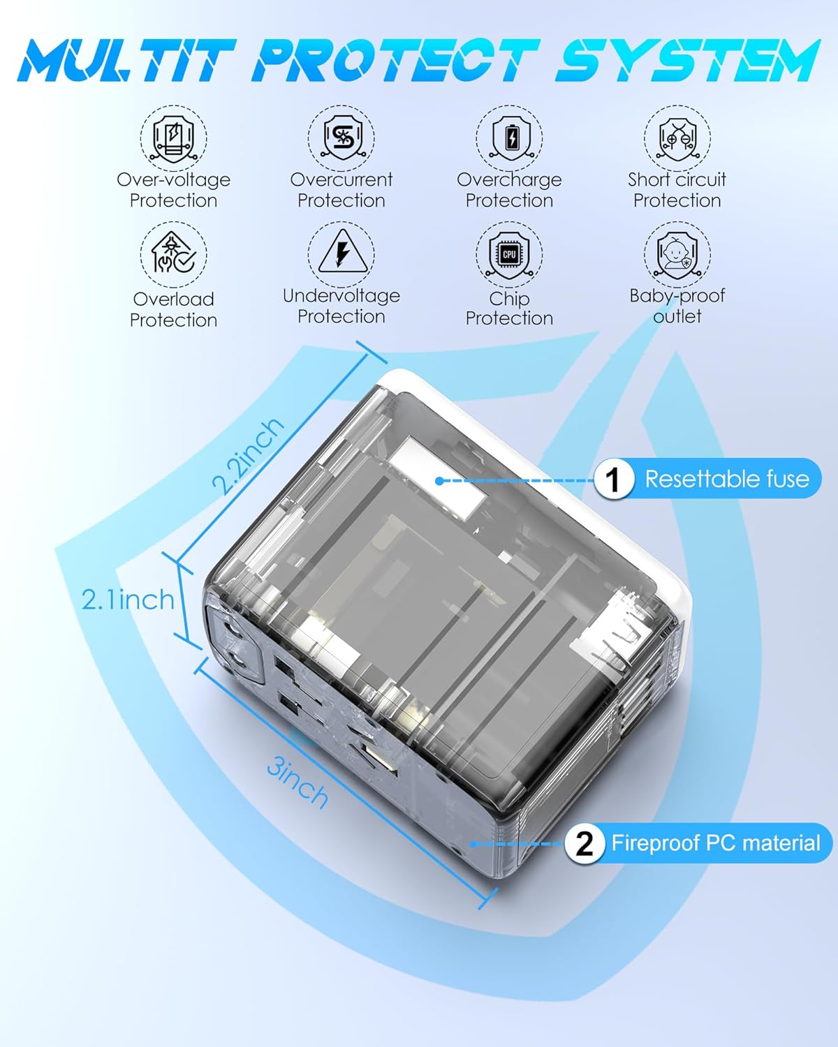 Universal Travel Adapter 35W PD Fast Charging Offers 3X2.4A USB-A Ports, 2X USB-C Ports and Multi AC Outlet, International Plug Converter Worldwide Travel Charger All in One for EU US UK AUS