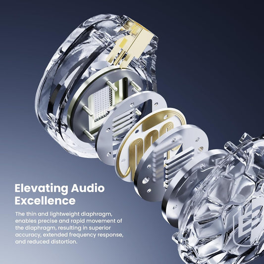 BASN ASONE 14.2mm Planar Driver in-Ear Monitors Earphone with Two Detachable MMCX Cables for Musicians Drummers Bass Players Singers(Clear)