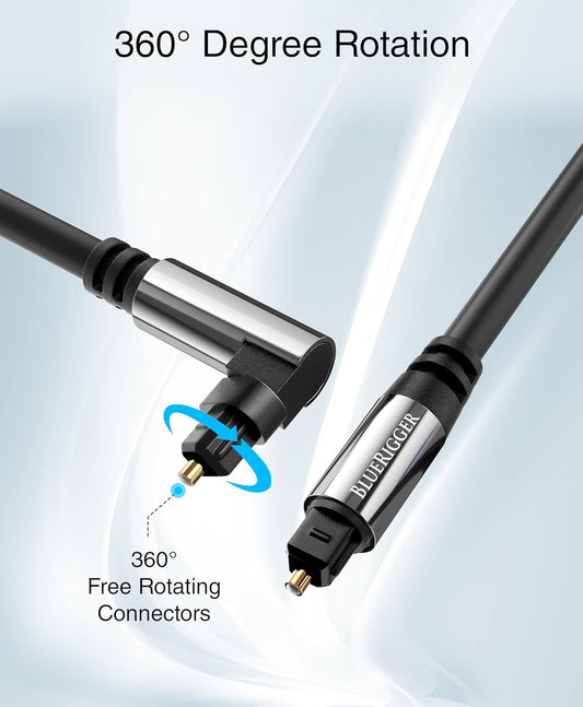 BlueRigger Optical Audio Toslink Cable - 3FT (90 Degrees Optical Cable for Soundbar, 360 Degree Rotatable Right Angle, S/PDIF Digital Toslink) - Fiber Optic Compatible with HDTV, Game Console, DVR