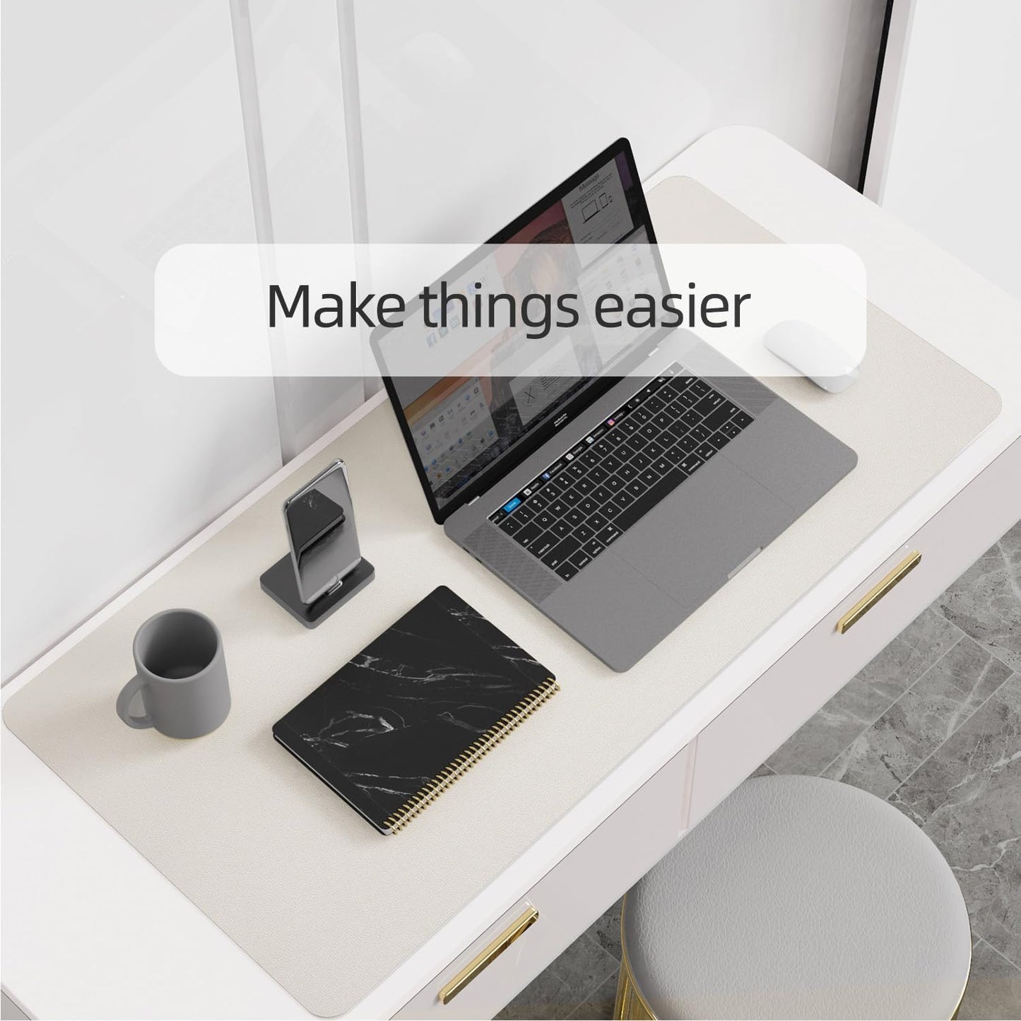 YSAGi Multifunctional Office Desk Pad, Ultra Thin Waterproof PU Leather Mouse Pad, Dual Use Desk Writing Mat for Office/Home (23.6" x 13.7", Grey)