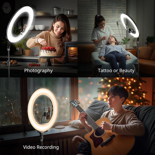 Aureday 22" Big Ring Light with 72" Sturdy Tripod Stand and Sandbag, 65W Large Studio Ringlight with Remote & Phone Holders for Photography/TikTok/YouTube/Tattoo/Barber/Video Recording