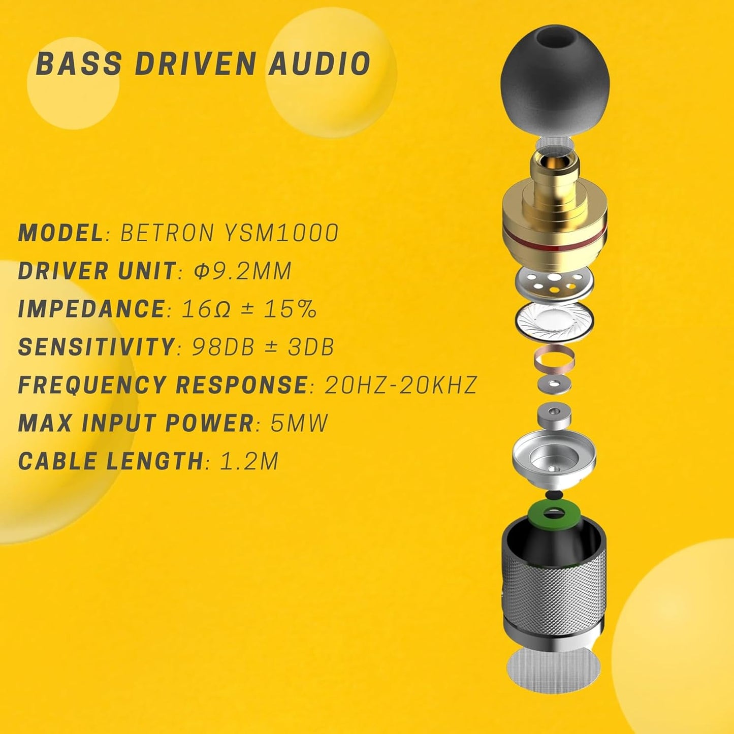 Betron YSM1000 Earphones in Ear Headphones Wired 3.5mm Jack Tangle-Free Cable Case and Noise Isolating Earbuds