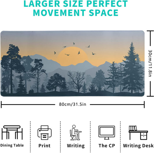 Mountain Gaming Mouse Pad 31.5x11.8 Inch Forest Large Mousepad Extended Grey Mousepad Gaming Non-Slip Rubber Base Stitched Edges Keyboard Mouse Mat Desk Pad for Office Home and Game