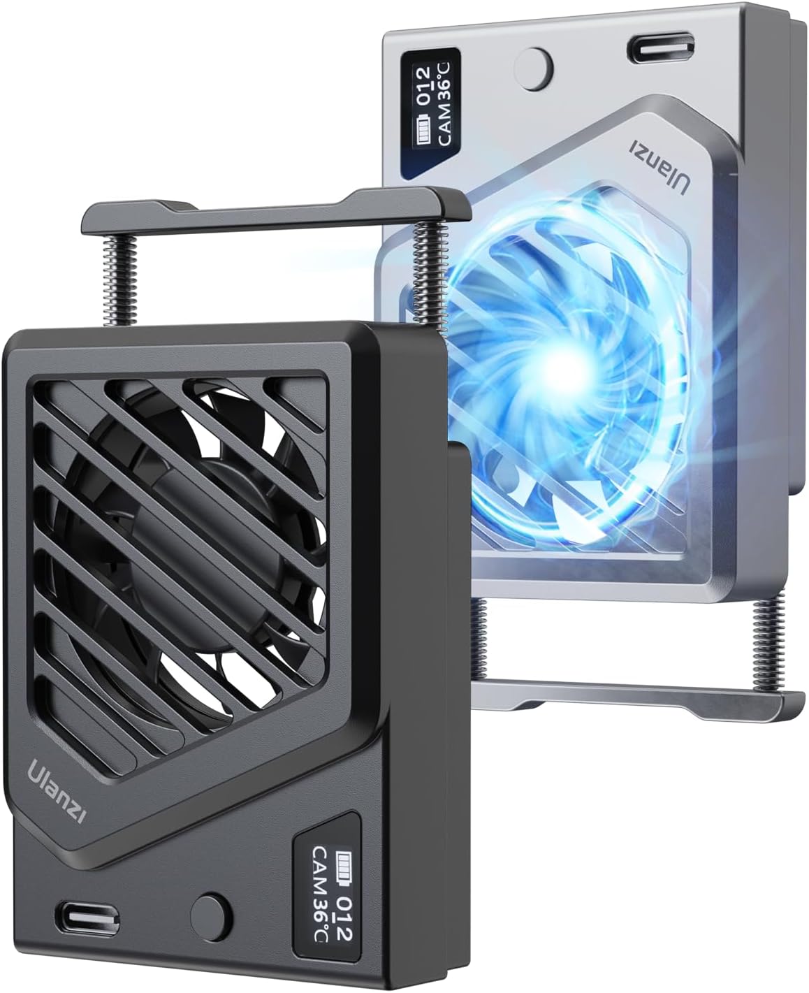 ULANZI Camera Cooling Fan Black New, Spring Telescopic Mounting Adjustable Mini Intelligent Cooling Fan Real-time Monitoring with Type-C Charging Port, Compatible with Sony Canon FUJIFILM Nikon