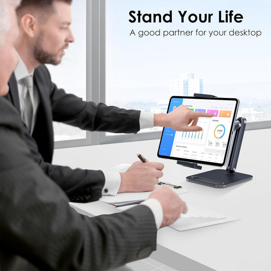 CreaDream Tablet Stand for iPad, Aluminum Tablet Holder with Heavy-Duty Base for Desk, Fully Adjustable Angle, Compatible with iPad Pro Air Mini, Galaxy Tab, Surface Pro, Kindle 4.7''-13", Black