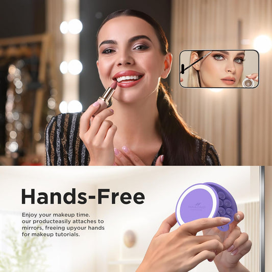 Magnetic Suction Cup Phone Mount for MagSafe Case, Silicone Hands-Free Grip Holder for iPhone and Android, Mirror Shower Phone Stand for Makeup FaceTime Gym Kitchen Bathroom, Bright Purple