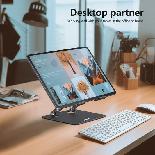 Tablet Stand Holder for Desk, Adjustable Desktop Tablet Holder, Foldable Aluminum Tablet Mount for iPad pro 12.9, iPad Air Mini, Samsung Galaxy Tabs Z Fold Kindle Fire 4-12 inch, Black