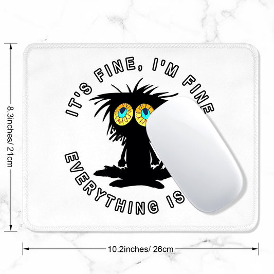 ITNRSIIET Mouse Pad with Stitched Edge Premium Textured Smooth Precise Operation Waterproof Washable Non-Slip Rubber Base Desktop Protection Mat, 10.2×8.3×0.12 inches, Funny Black Cat