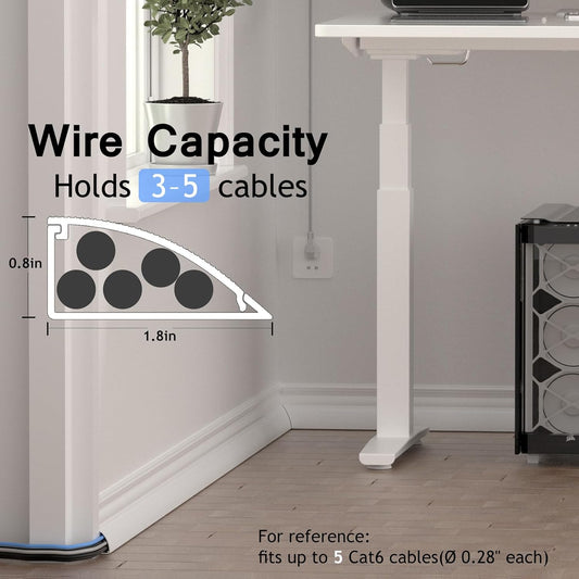 ZhiYo 68in Floor Cord Cover for Corner, Large Cord Hider for 3-5 Cords, Self-adhesives PVC Wire Hider for Baseboard/Floor/Wall Cable Management, White Cable Raceway, 0.8in x 1.8in, 4 x L17in