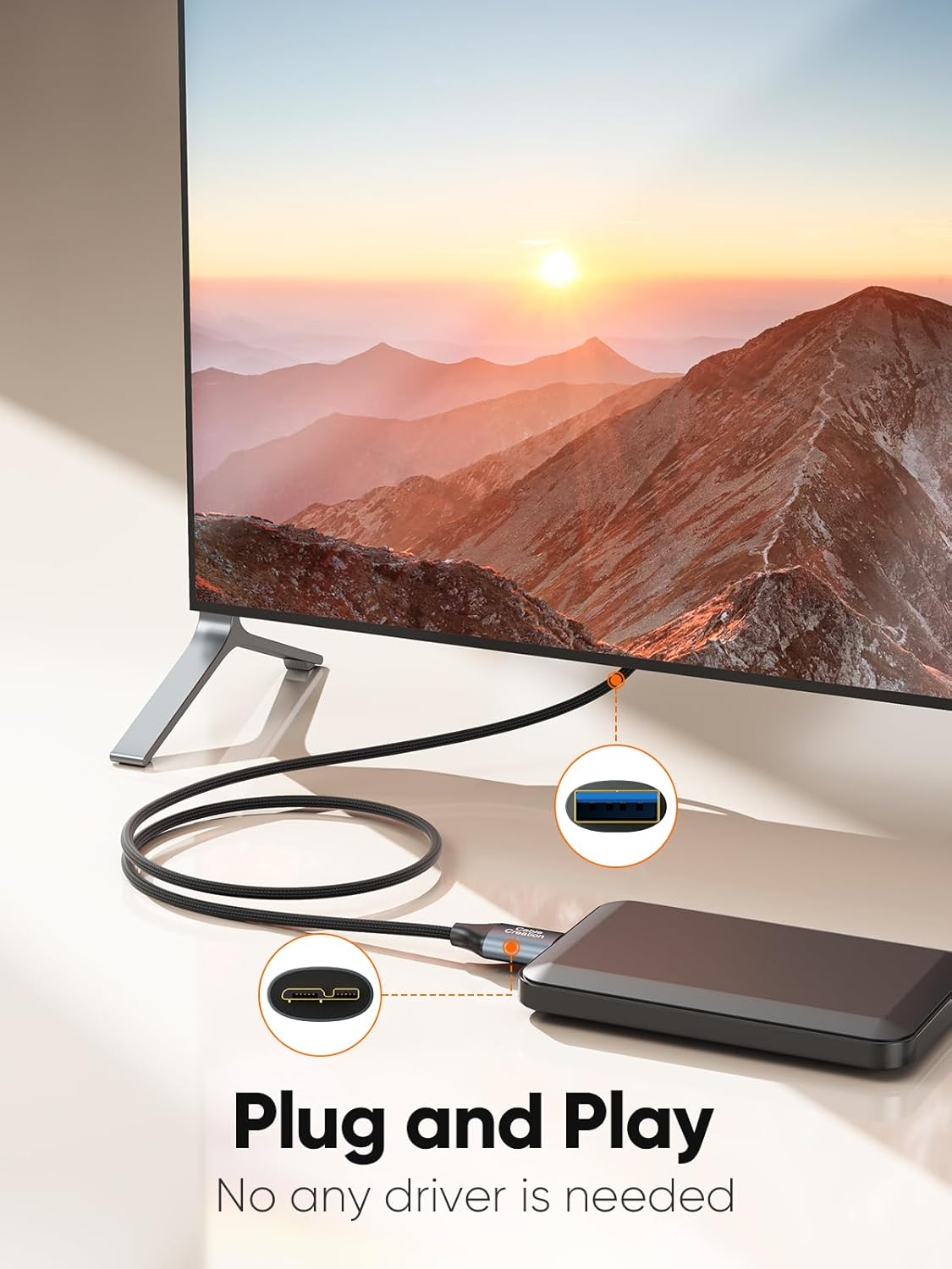 CableCreation 4FT USB C Hard Drive Cable, 5Gbps USB A/C to Micro B, Compatible with iPhone 15/16 Series, WD, Seagate External Hard Drive, Camera, Grey