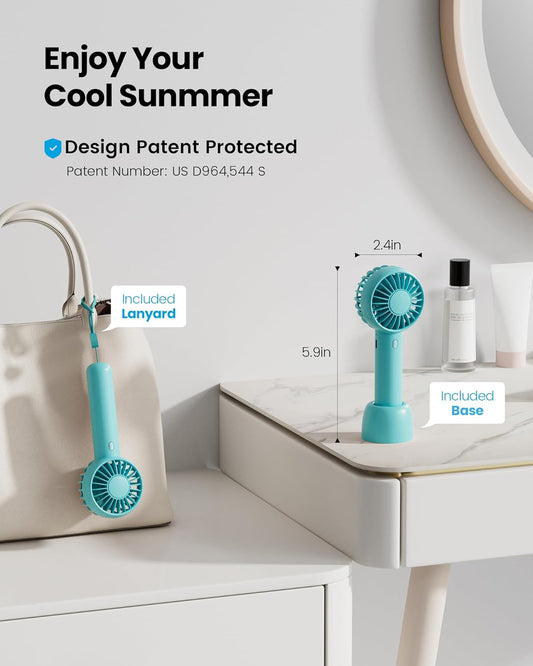 Gaiatop Mini Portable Fan, Small and Powerful, Cute Design 3 Speed Personal Handheld fan and Desktop with Base, Lightweight USB Rechargeable for Travel Lash Makeup Girl Women Summer Gift Green