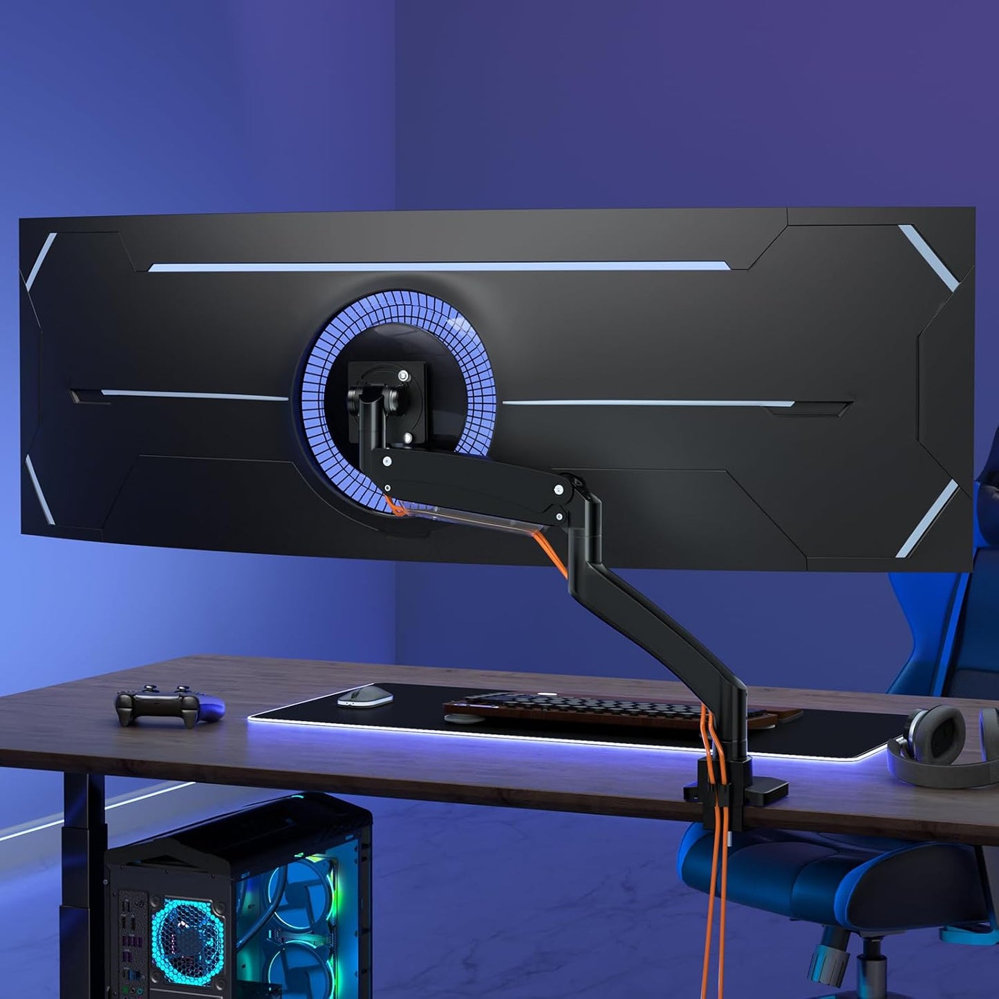 Ultrawide Monitor-Arm Heavy Duty 22-57‘’ - PUTORSEN Aluminum Single Monitor Mount Holds up to 59.4 lbs, Premium Adjustable Desk Mount Stand, VESA 75/100/200 mm, Black