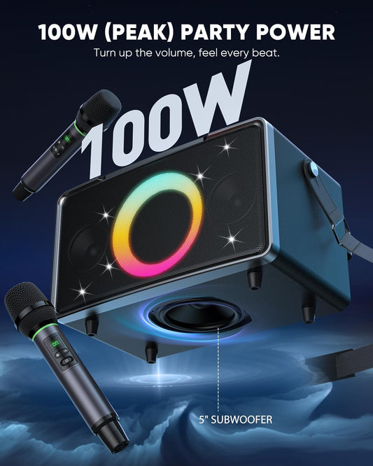 GFEEN Portable Bluetooth Speaker: 100W(160W Peak), 15H Playtime, Wireless Speakers with Microphone, 5″ Subwoofer, Loud Sound, Light Show, Fast Charging for Outdoor, Party, Backyard(Silver with 2Mic)