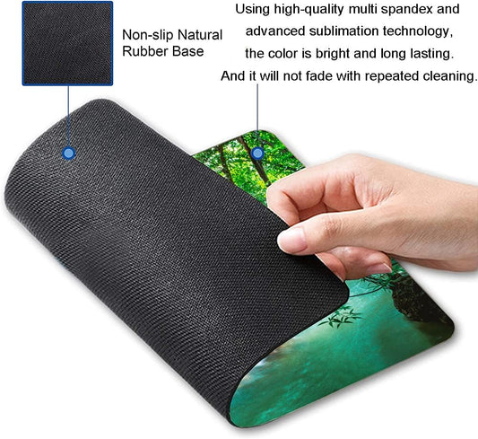 Mouse Pad, Forest Waterfall Natural Scenery Mouse Pad Custom Design, Square Waterproof Mouse Pad Non-Slip Rubber Base MousePads for Office Laptop, 9.5"x7.9"x0.12" Inch(Green Forest Waterfall)