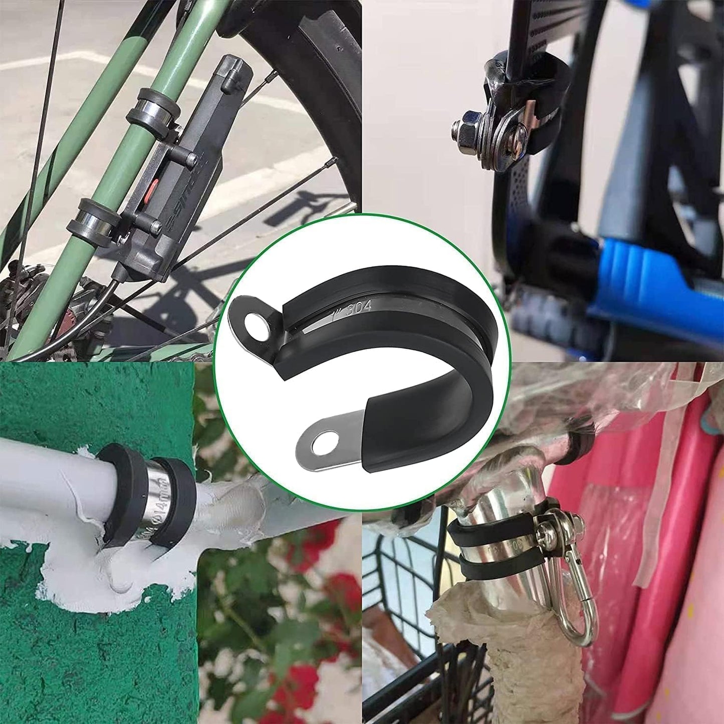 100PCS Cable Clamps 3/16 Inch 304 Stainless Steel Cable Clamps Rubber Coated Cushioned Insulated Cable Clamp,Automotive Wire Clamps,Pipe Clamps,Metal Clamp for Tube,Wire Cord Installation(5mm)