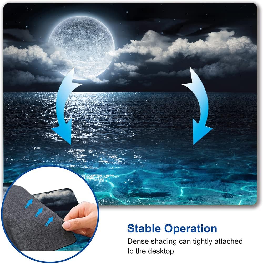 Mouse Pad, Ocean and Moon Mouse Pad, Square Waterproof Mouse Pad Non-Slip Rubber Base MousePads for Office Laptop, 9.5"x7.9"x0.12" Inch(Ocean and Moon)