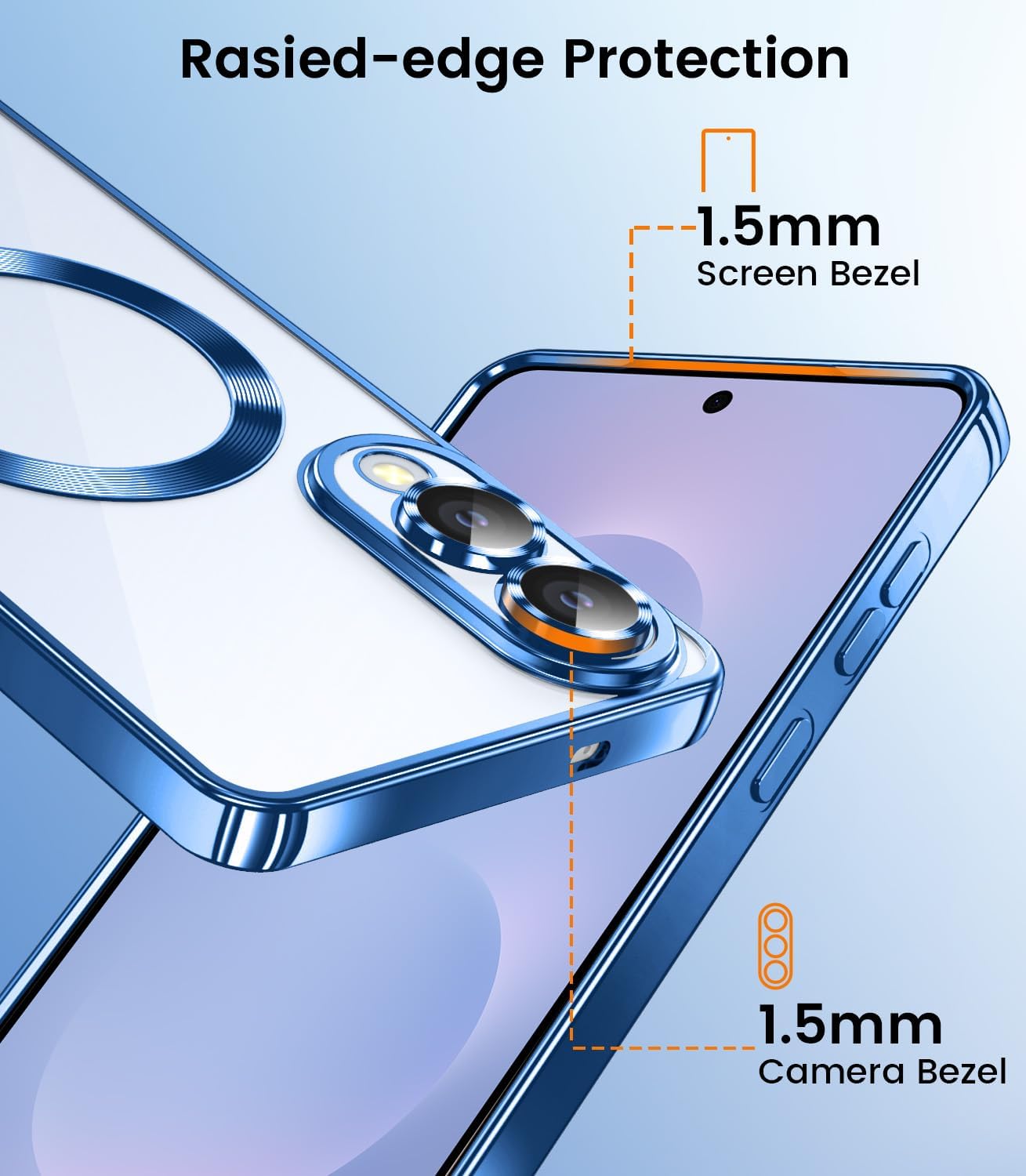 Slim Thin for Samsung Galaxy S25 Edge Case, Compatible with MagSafe, Built-in Camera Lens Protector, Shockproof Protective Phone Case, Soft Electroplated Clear Cover, Sapphire Blue