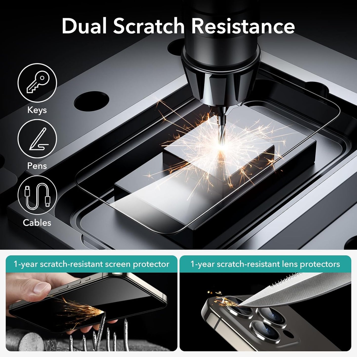 ESR 3+1 Pack for iPhone 15 Pro Max Screen Protector, 3 Black Edge Tempered-Glass Film and 1 Set Camera Lens Protector, 2.5D Curved Edges, Full-Coverage Military-Grade Protection, Scratch Resistant