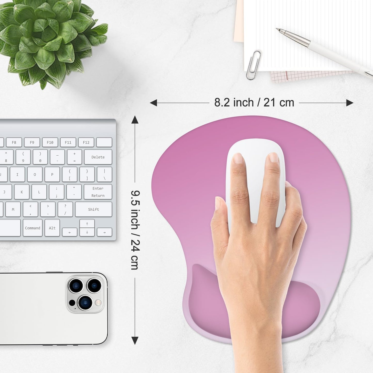 ITNRSIIET Ergonomic Mouse Pad, Cushioned Gel Wrist Rest, Non-Slip Base, Smooth Surface, Compatible with All Mice for Office & Gaming, Desk Accessory, 9.5 x 8.2 inch, Soft Pink Gradient