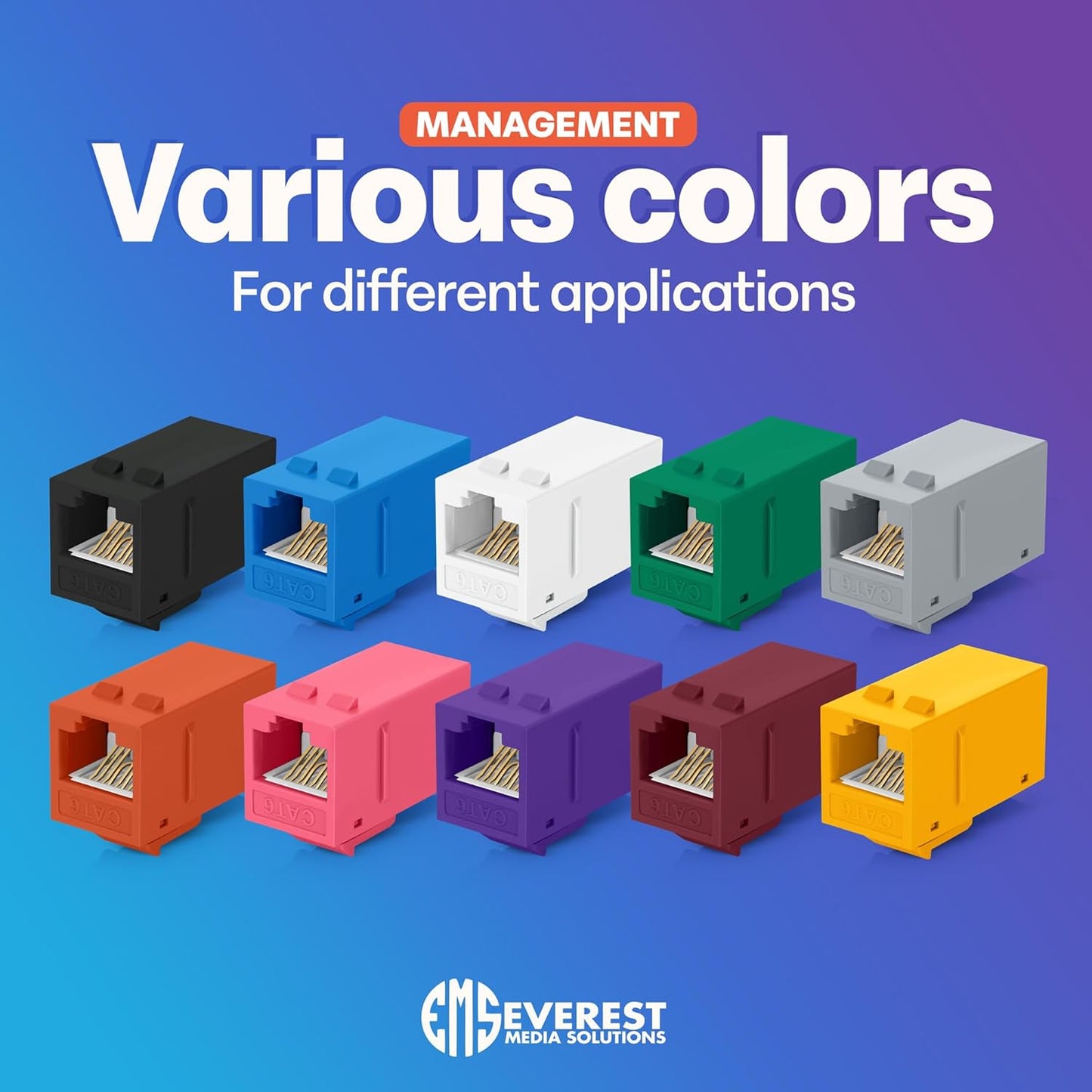 Everest Cat6 RJ45 Keystone Coupler (6-Pack) in White - RJ45 Coupler - Cat 6 Couplers - Female to Female Cat6 Keystone Jacks - Ethernet Couplers - Ethernet Cable Extender