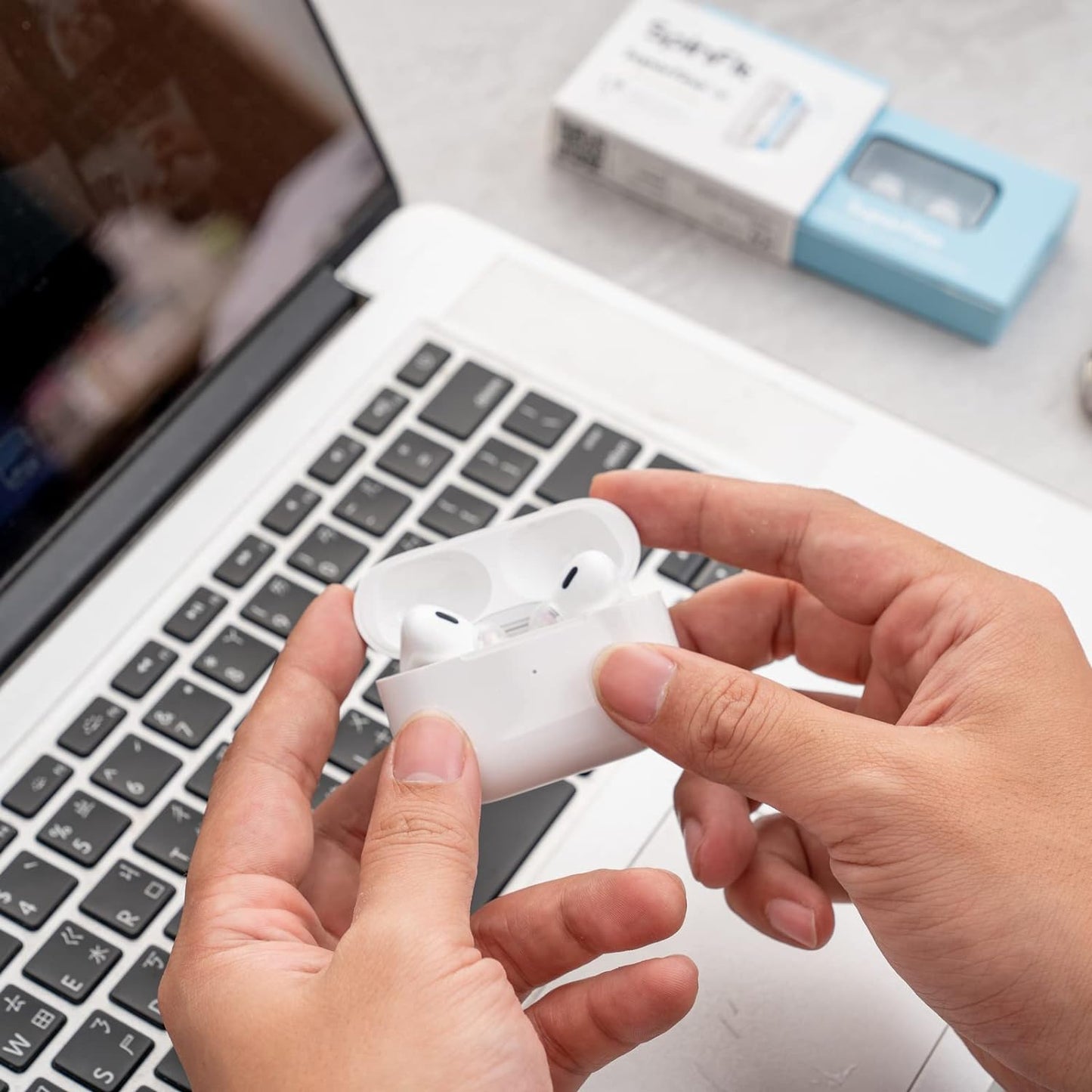 SpinFit Superfine for AirPods Pro Gen 1 & 2 - S - Medical Grade Silicone Patented Replacement Ear Tips and Adapters for Supreme Comfort (one Pair)(Ear Tips Installed)