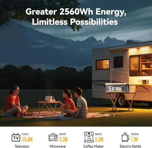 Power Queen 25.6V 100Ah LiFePO4 Battery, Built-in 100A BMS, 4000 to 15000 Cycles, 2.56kW Max Load Power, 2.56kWh Deep Cycle Battery For Home & Off-Grid Solar Power System, RV, Marine