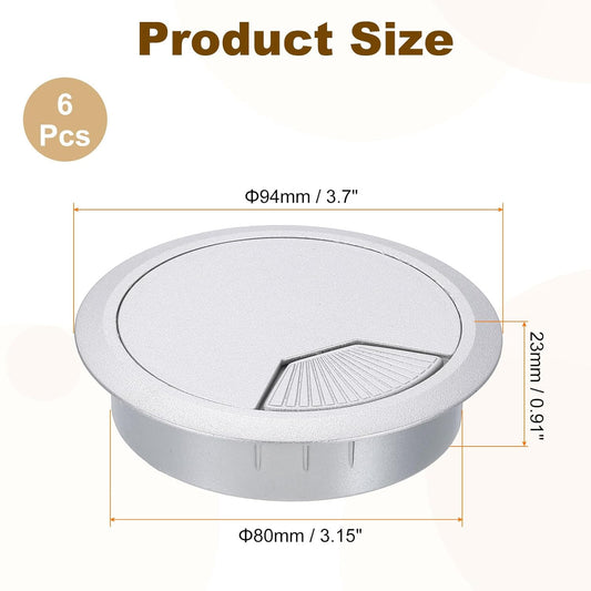 uxcell 6 Pcs 80mm (3.15 Inch) Desk Grommet, Plastic Cable Hole Cover, Wire Cord Cable Organizer for Home Office Computer Desk Cabinet, Silver