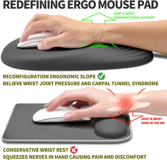 Hokafenle Ergonomic Mouse Pad Wrist Support, Terraced Slope Carpal Tunnel Wrist Pad for Mouse with Unibody Memory Foam, Wrist Rest Pain Relief Mousepad (Dark Grey, 11.8x7.9 in)