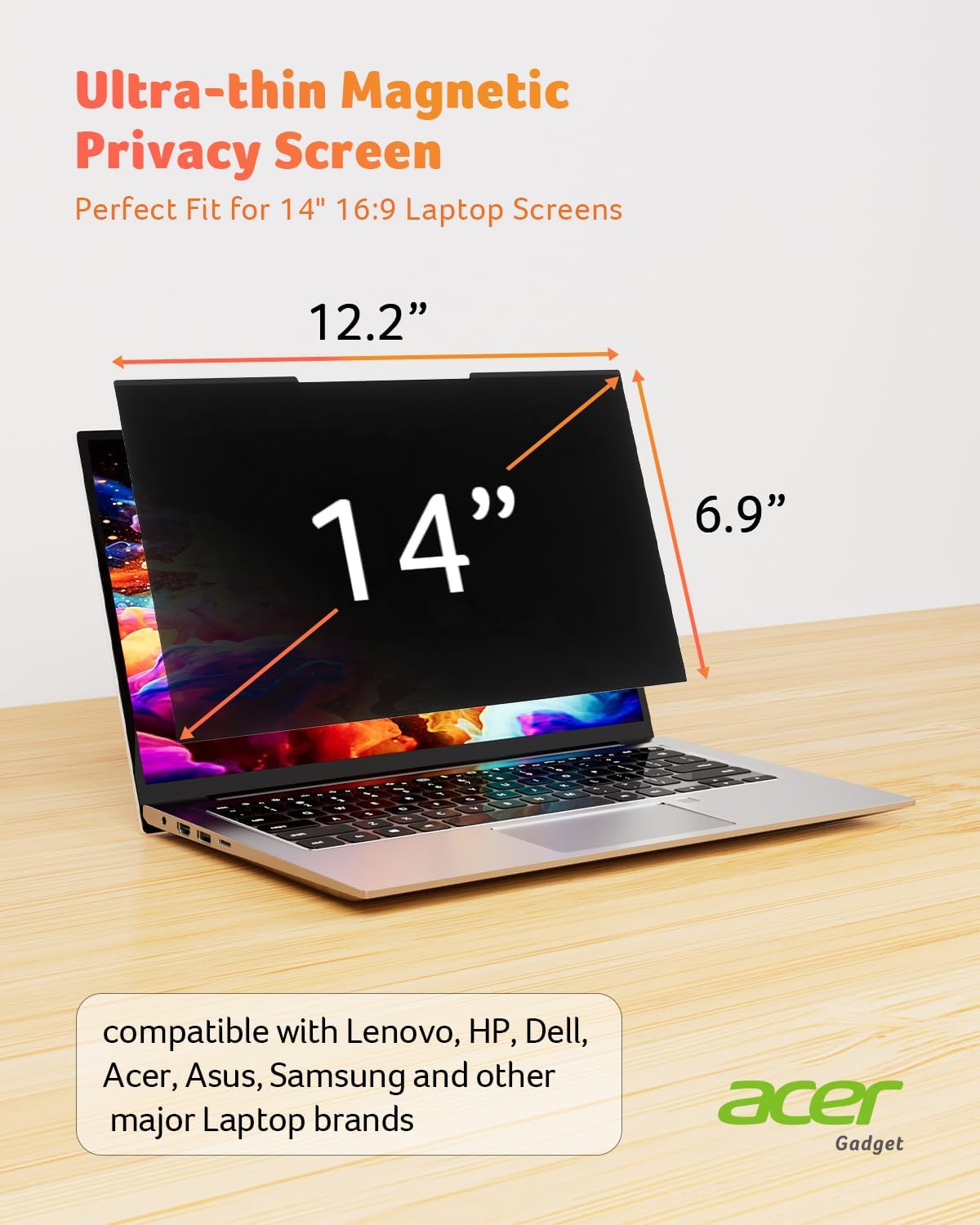 acer 2-Pack Laptop Privacy Screen - for Laptop 14 Inch 16:9, Magnetic & Removable Privacy Filter Shield, Anti-Glare Screen Protector, Dual-Sided Monitor Shield, for HP, Dell and Other Major Brands