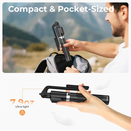 Sensyne Selfie Stick for Phone, Extendable Travel Tripod with Detachable Remote for Photography, Selfies, Compatible with All Cell Phones, Black