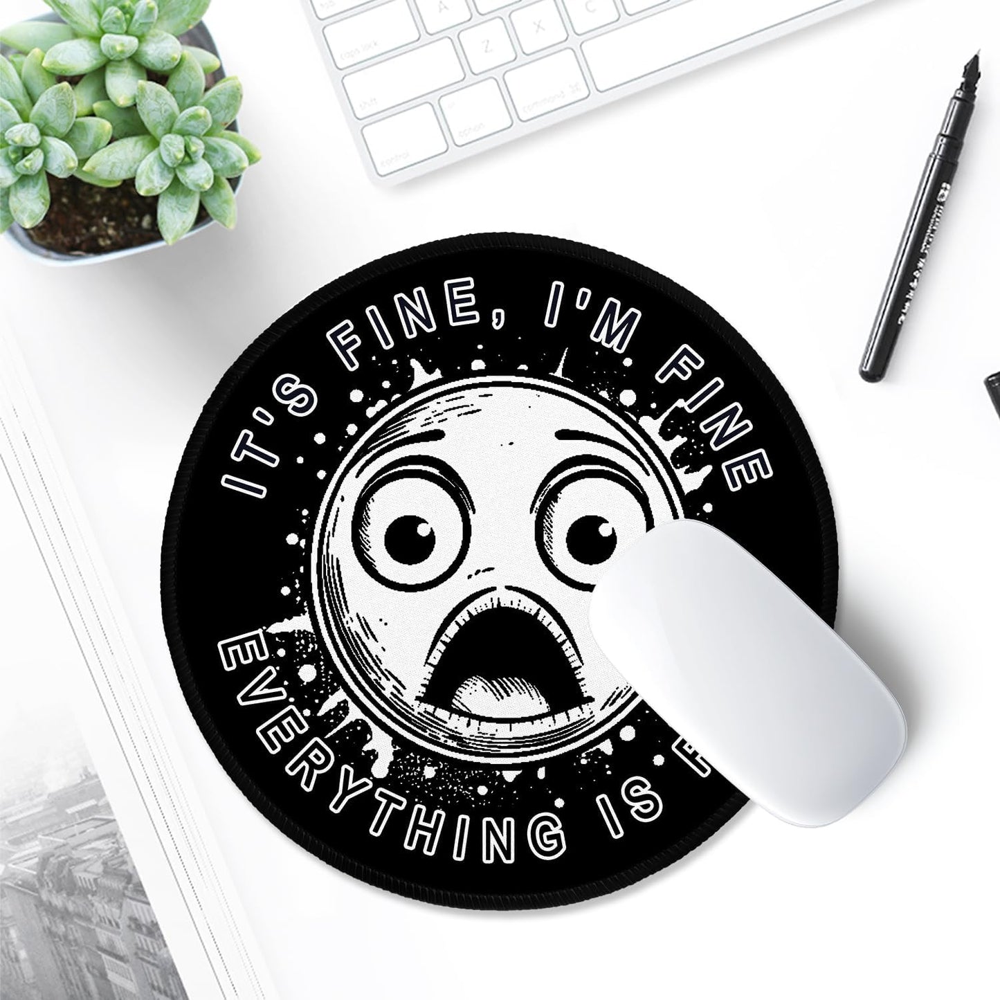 ITNRSIIET Round Mouse Pad with Stitched Edge Premium-Textured Waterproof Non-Slip Rubber Base Desktop Protection Mat Diameter 8.7 inches, Surprised