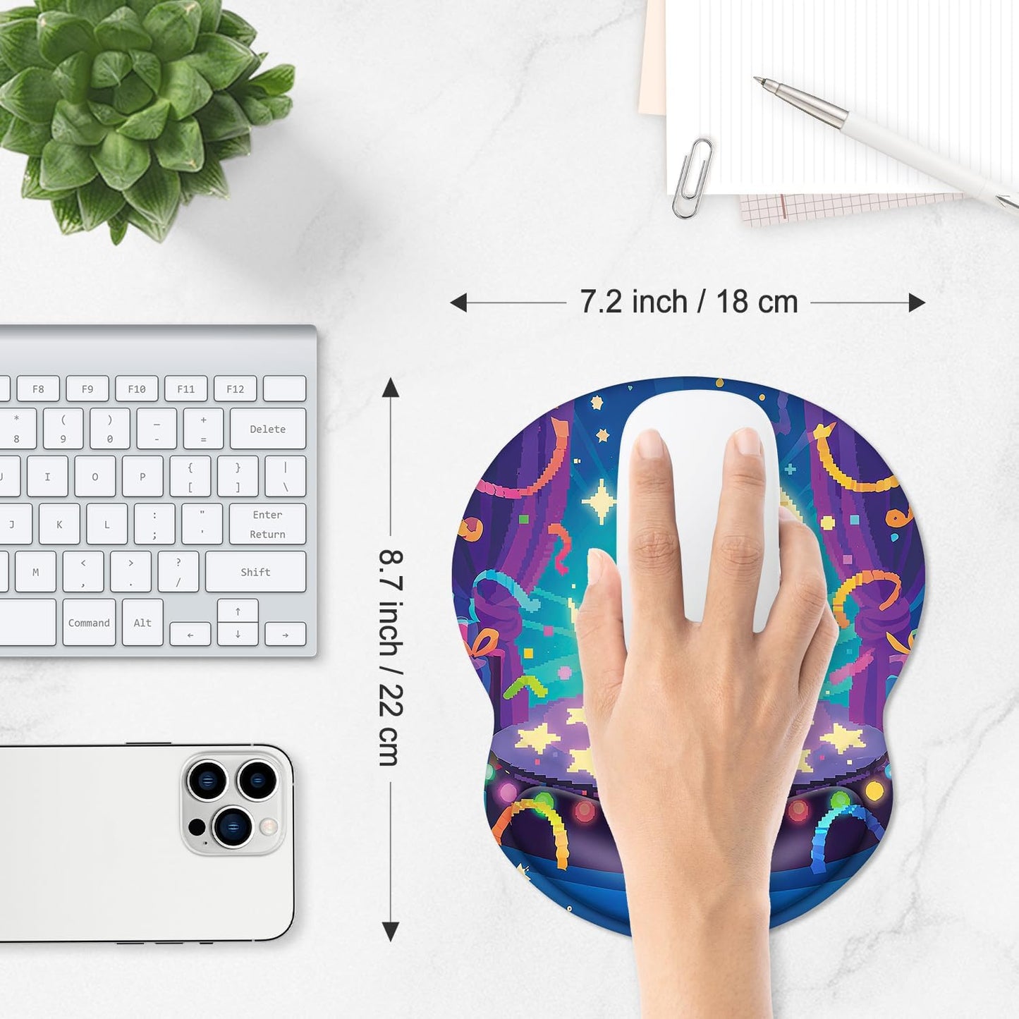 ITNRSIIET Ergonomic Mouse Pad with Comfort Gel Wrist Rest, Non-Slip PU Base, Smooth Textured Surface, Reduces Hand Fatigue & Wrist Pain, 8.7 x 7.2 Inch for Office Gaming Home, PixelPartyCat