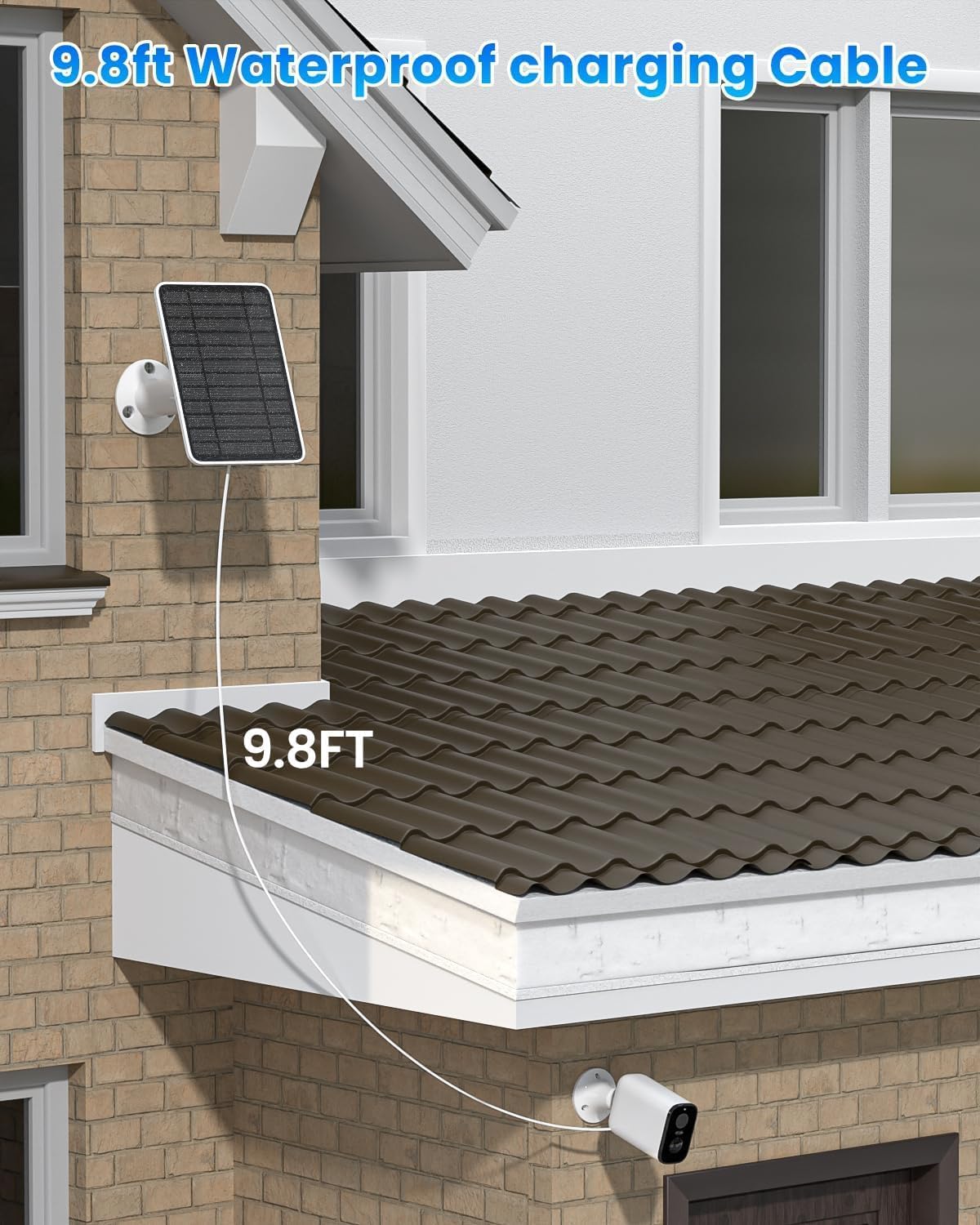 5W Solar Panel for Ring Camera, Solar Panel Charger Compatible with Ring Spotlight Plus/Pro Stick Up Outdoor Cam Battery, 10ft Cable with USB-C to Barrel Plug Adapter & Micro-USB Adapter, 2 Pack