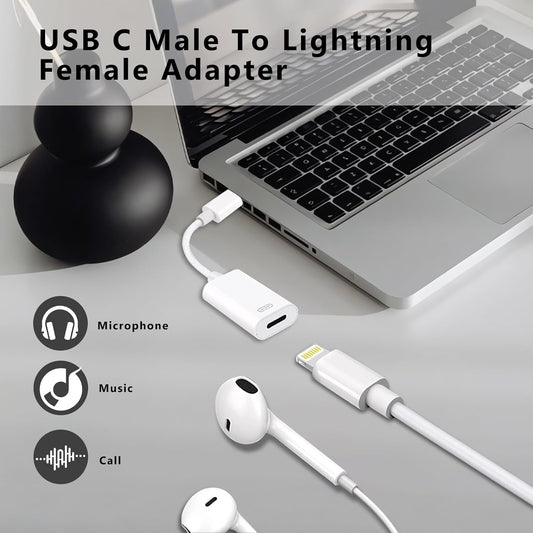 USB C to Lightning Headphone Audio Adapter, Type C Male to Female Lightning Earphone Converter with Charge/Data Transfer, Compatible with iPhone 17/16/15 Plus/Pro/Max, iPad Pro/Air, MacBook(2 Pack)