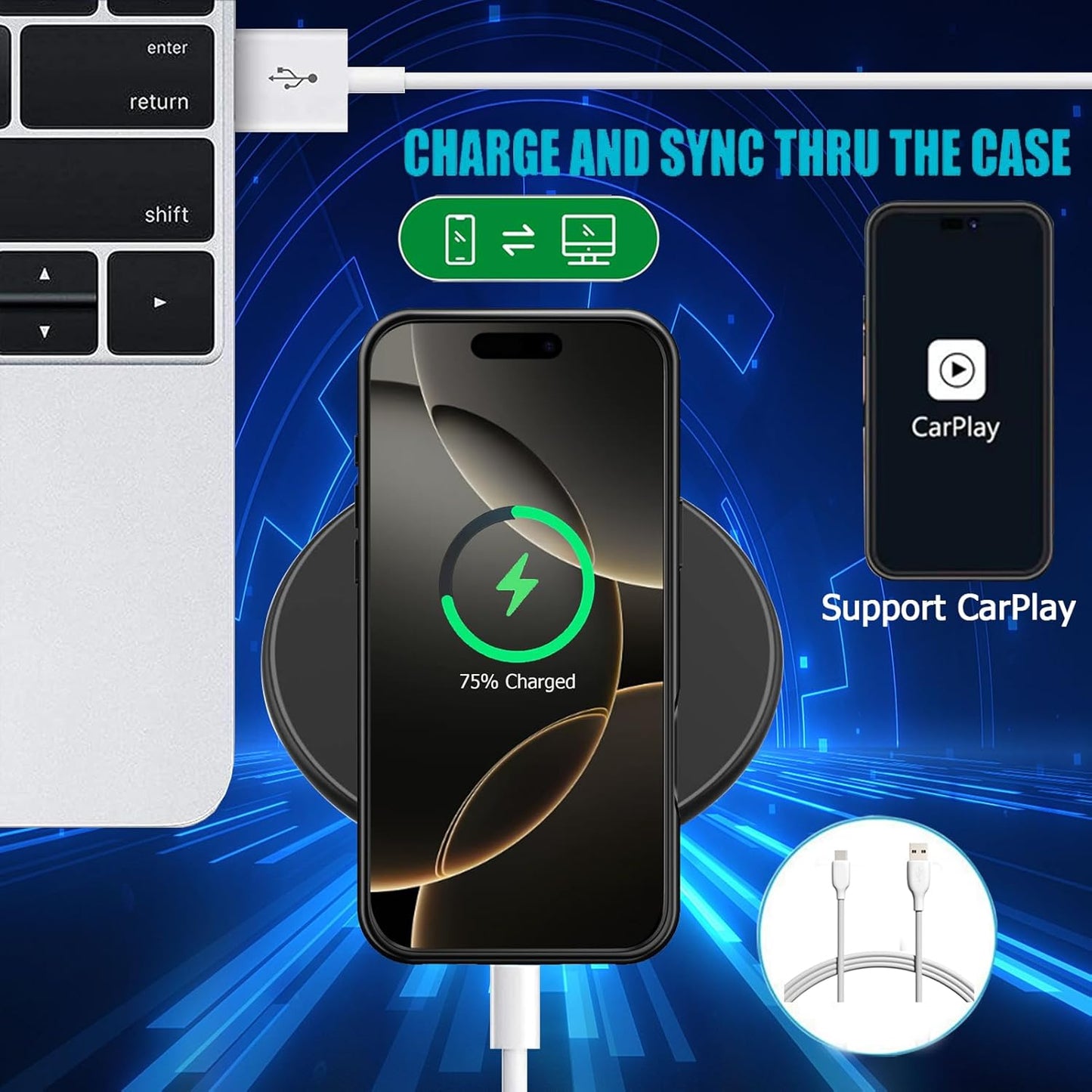 Battery Case for iPhone 16 Pro Max, Upgraded 12000mAh Rechargeable Portable Extended Battery Pack Supported Qi Wireless Charging Case Compatible with iPhone 16 Pro Max (6.9 inch) Charger Cover (Black)