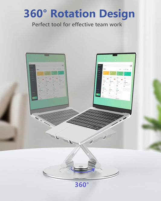 High-End Laptop Stand for Desk with 360 Rotating Base, Ergonomic Protable Laptop Riser for Collaborative Work, Aluinum Computer Notebook Stand Holder for MacBook Air Pro, Dell, XPS, HP up to 17 Inches