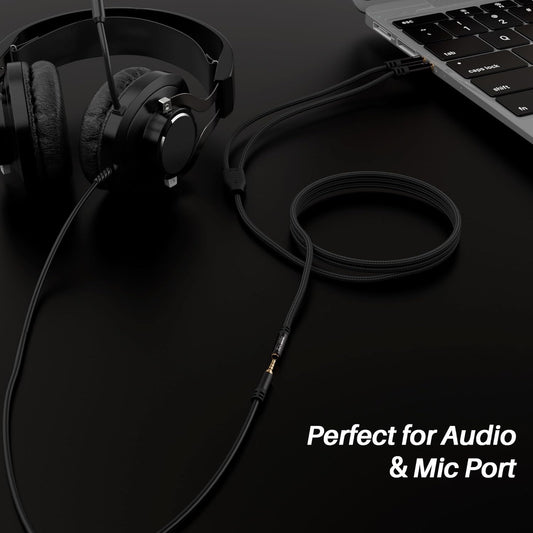 Headphone Splitter for Computer, 3.5mm Female to Dual 3.5mm Male Audio Splitter Cable, Stereo Jack Earphones Headset to PC Laptop Adapter, 1/8inch 2-in-1 Y Separator Aux Dongle Converters, 2FT