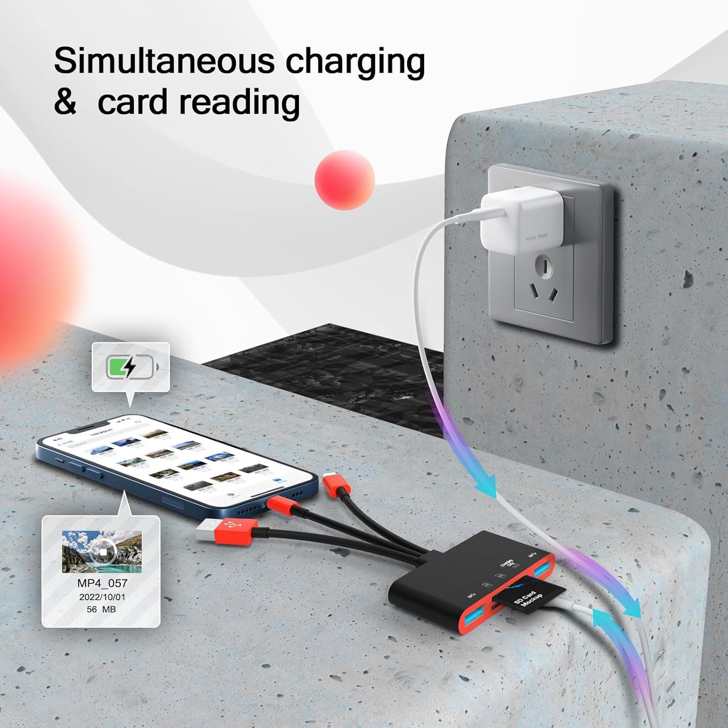 5-in-1 Memory Card Reader, USB OTG Adapter & SD Card Reader for i-Phone/i-Pad, USB C and USB A Devices with Micro SD & SD Card Slots, Supports SD/Micro SD/SDHC/SDXC/MMC(BlackRed)